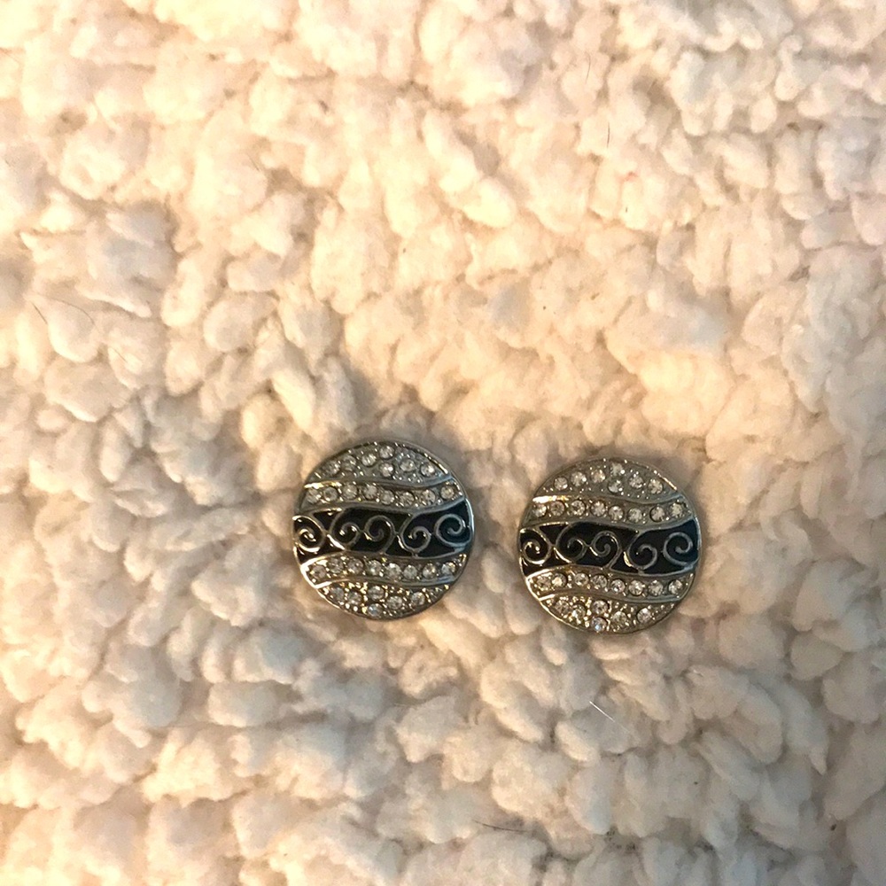 Set of 2 Interchangeable Snap Button Charms in silver scroll with clear crystals